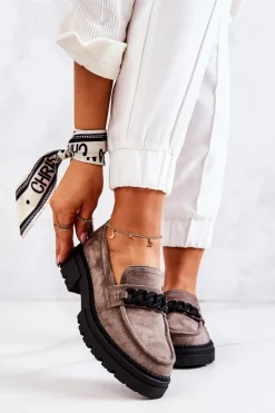 Zamszowe Półbuty Loafery La.Fi Szare Sapphira