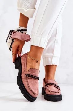 Zamszowe Półbuty Loafery Literki La.Fi 210001DP-SU Brudny Róż