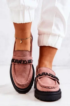 Zamszowe Półbuty Loafery Literki La.Fi 210001DP-SU Brudny Róż