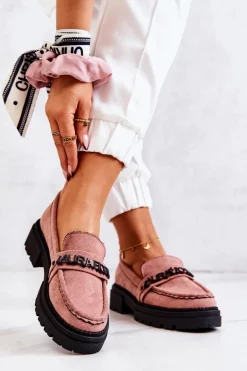 Zamszowe Półbuty Loafery Literki La.Fi 210001DP-SU Brudny Róż