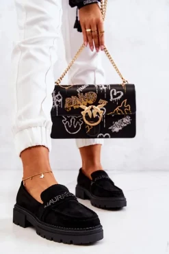 Zamszowe Półbuty Loafery Literki La.Fi 210001B-SU Czarne