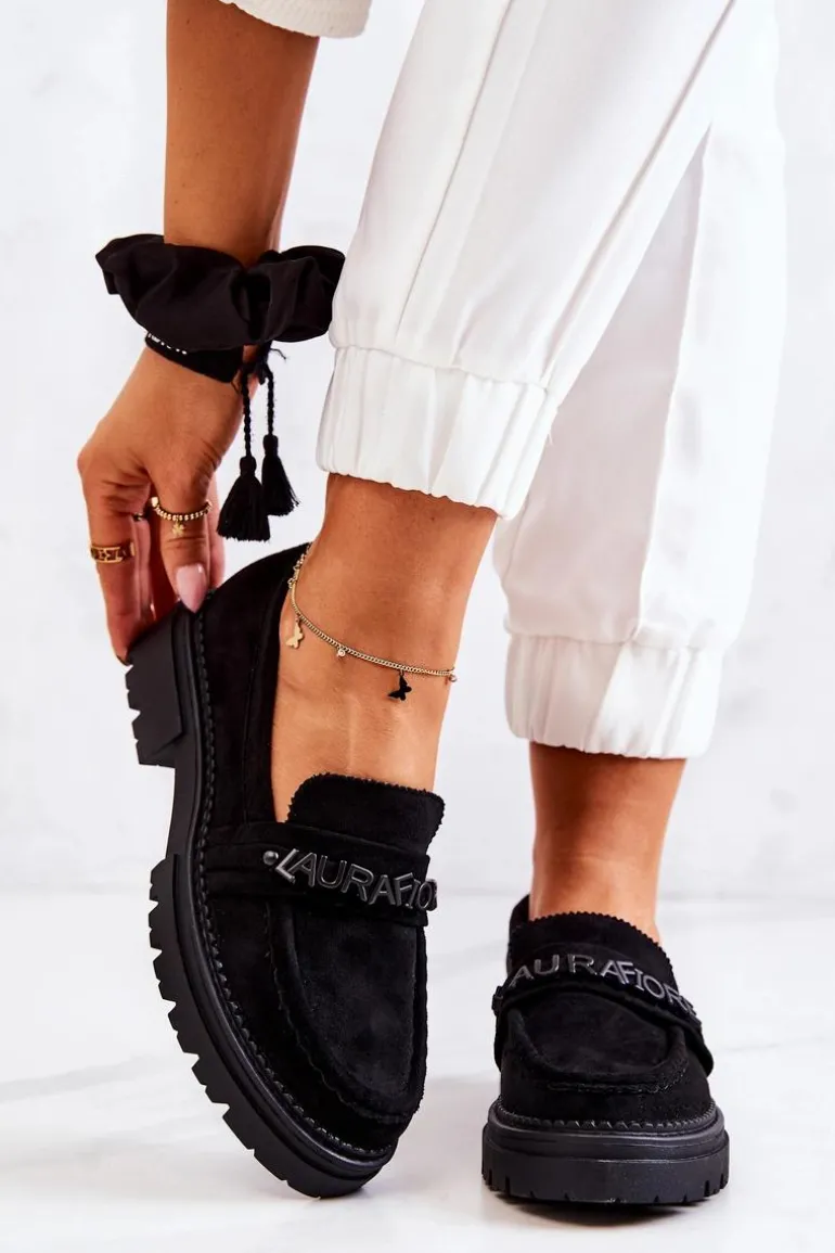 Zamszowe Półbuty Loafery Literki La.Fi 210001B-SU Czarne