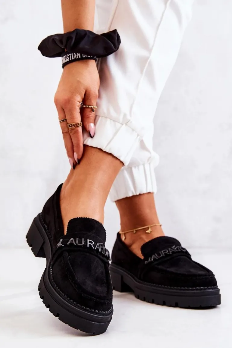 Zamszowe Półbuty Loafery Literki La.Fi 210001B-SU Czarne