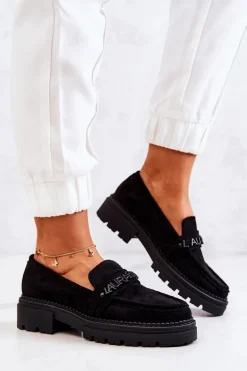 Zamszowe Półbuty Loafery Literki La.Fi 210001B-SU Czarne