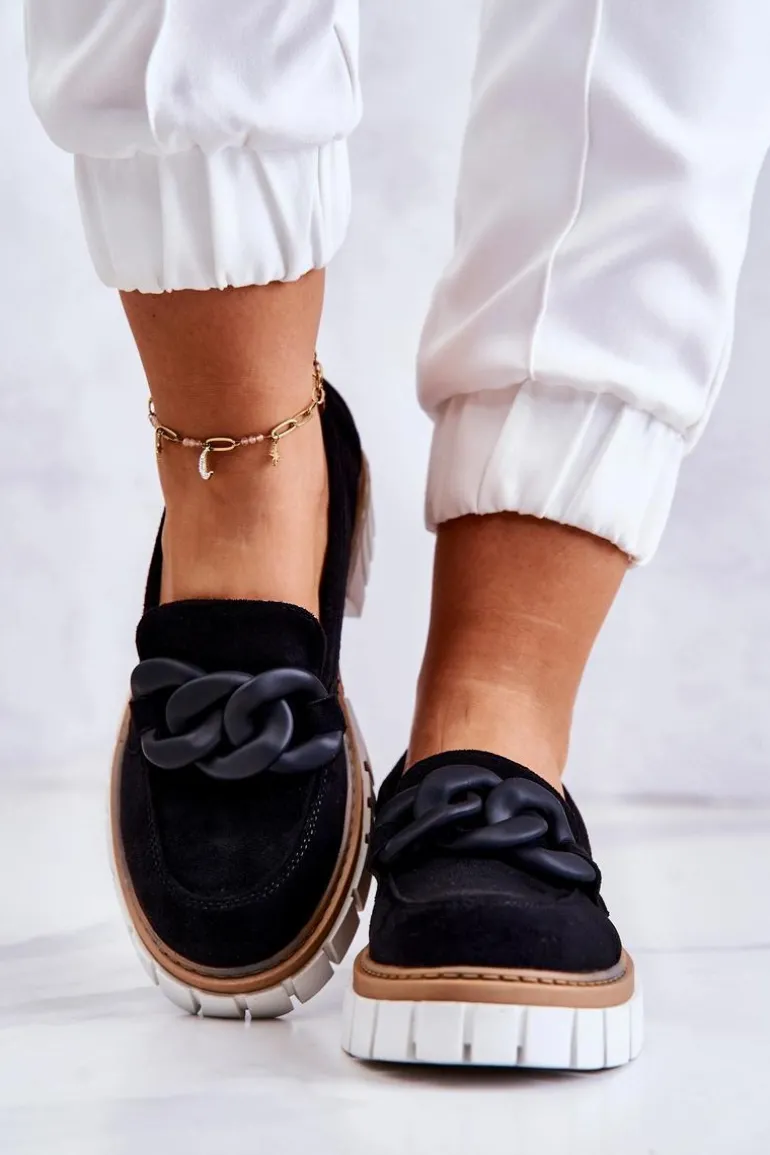 Zamszowe Półbuty Loafery Z Ozdobą Czarne Talisa