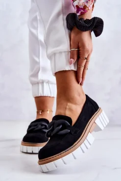 Zamszowe Półbuty Loafery Z Ozdobą Czarne Talisa