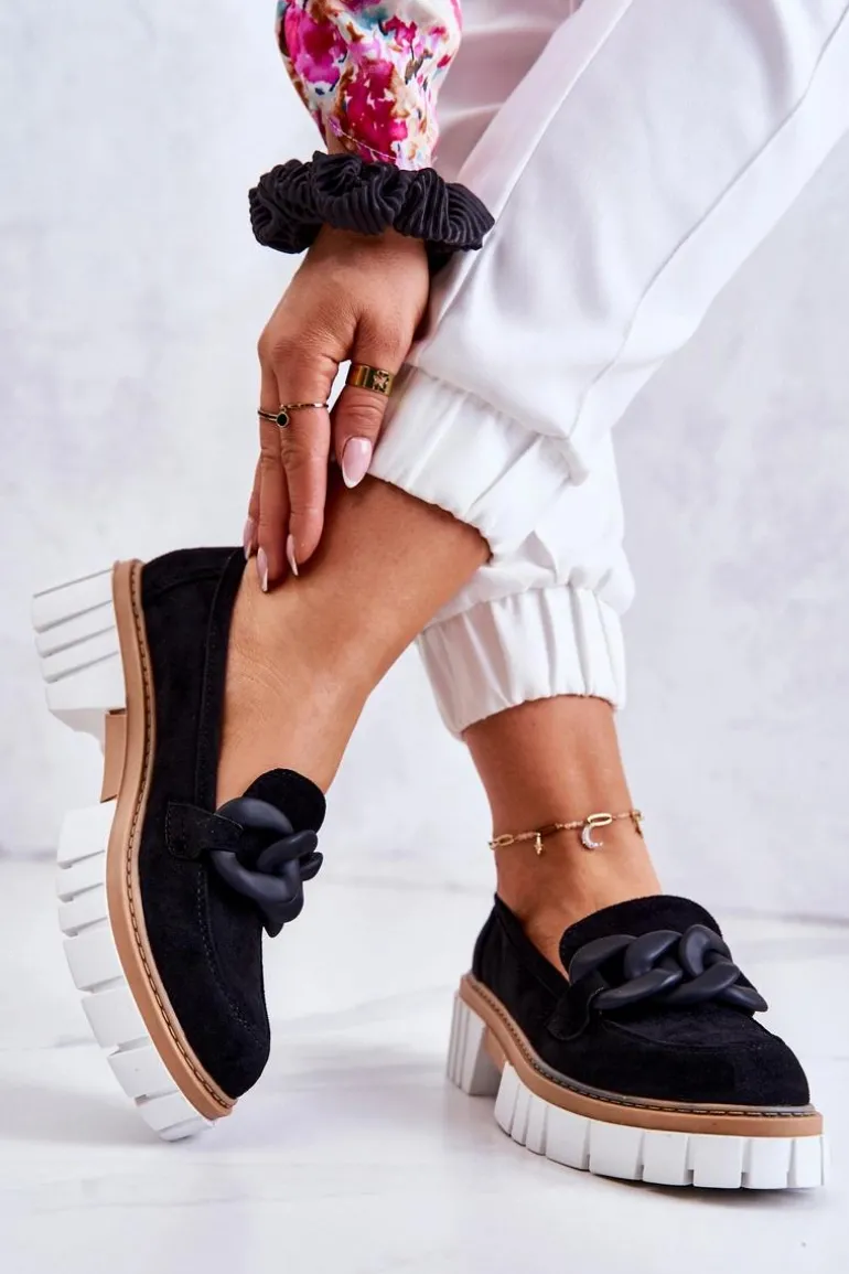 Zamszowe Półbuty Loafery Z Ozdobą Czarne Talisa