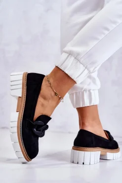 Zamszowe Półbuty Loafery Z Ozdobą Czarne Talisa