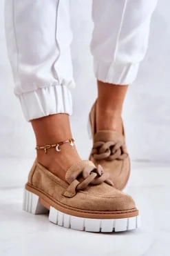 Zamszowe Półbuty Loafery Z Ozdobą Ciemnobeżowe Talisa