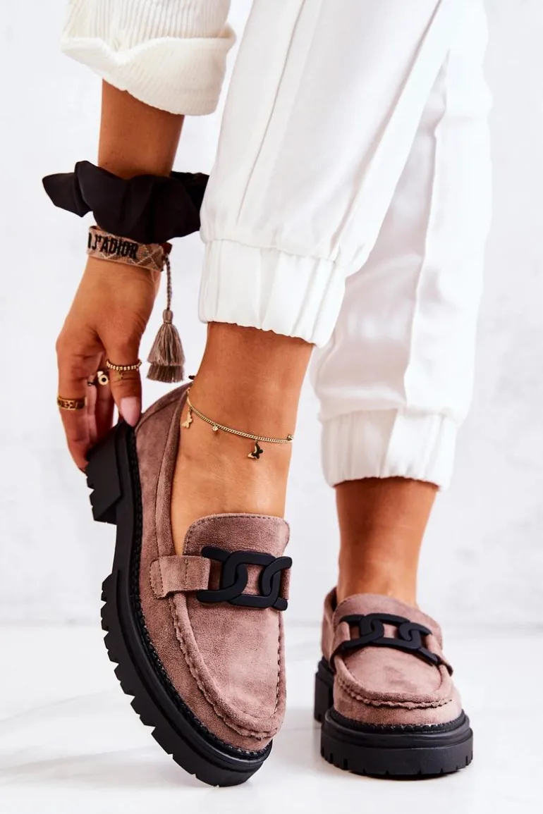 Zamszowe Półbuty Loafery Z Ozdobą La.Fi 210031TA-SU Cappucino