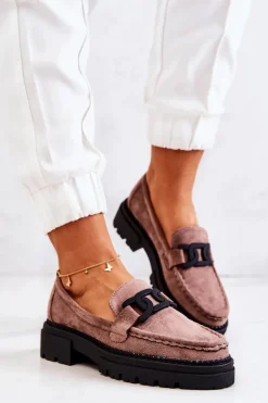 Zamszowe Półbuty Loafery Z Ozdobą La.Fi 210031TA-SU Cappucino