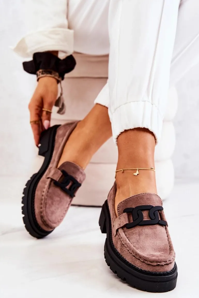 Zamszowe Półbuty Loafery Z Ozdobą La.Fi 210031TA-SU Cappucino