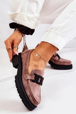 Zamszowe Półbuty Loafery Z Ozdobą La.Fi 210031TA-SU Cappucino