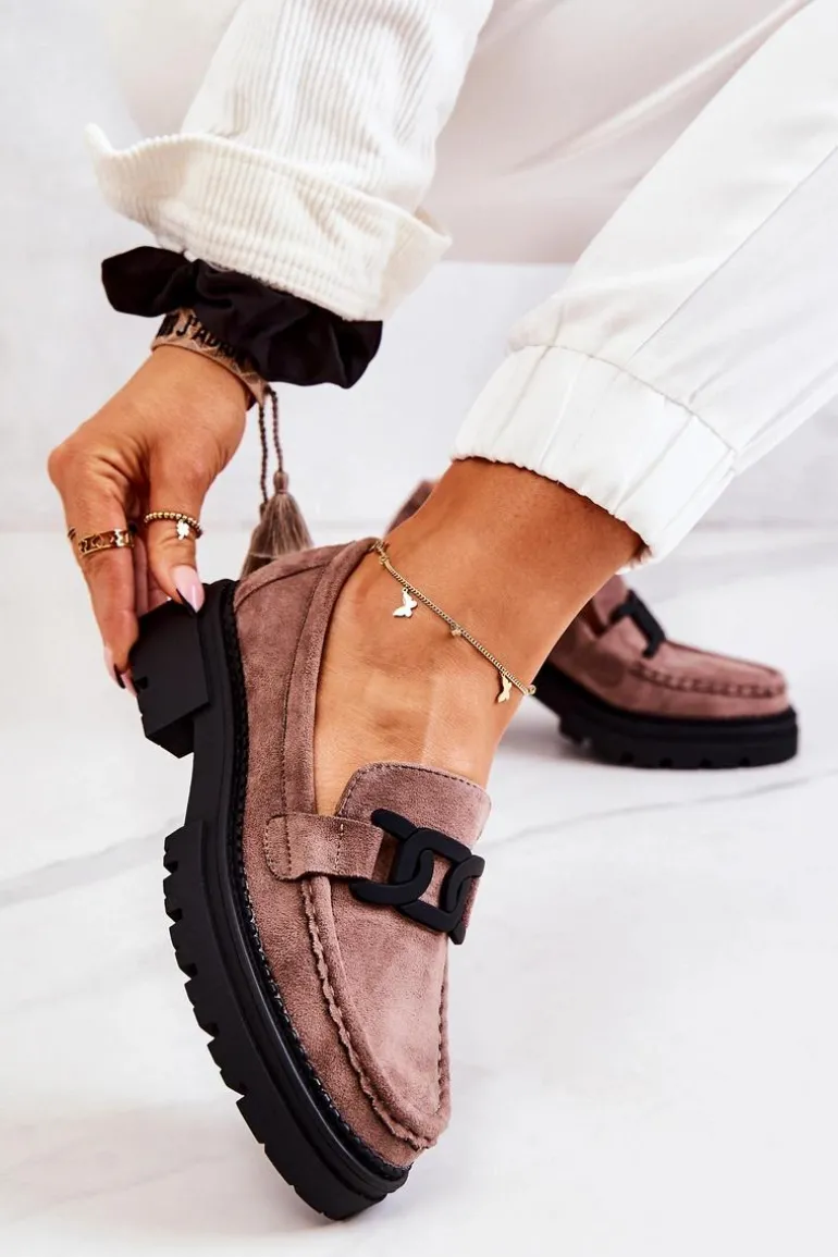 Zamszowe Półbuty Loafery Z Ozdobą La.Fi 210031TA-SU Cappucino