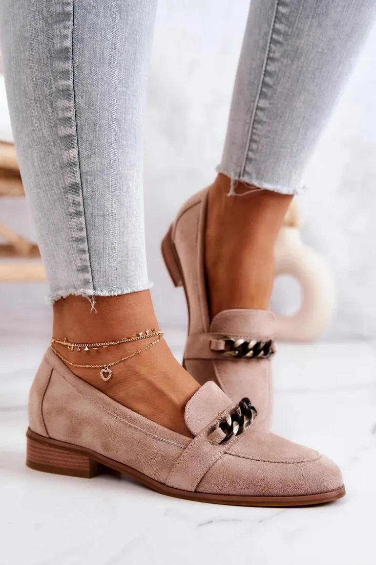 Zamszowe Półbuty Mokasyny Beżowe Yasmin