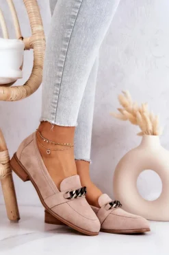 Zamszowe Półbuty Mokasyny Beżowe Yasmin