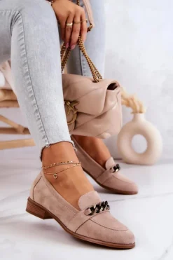 Zamszowe Półbuty Mokasyny Beżowe Yasmin