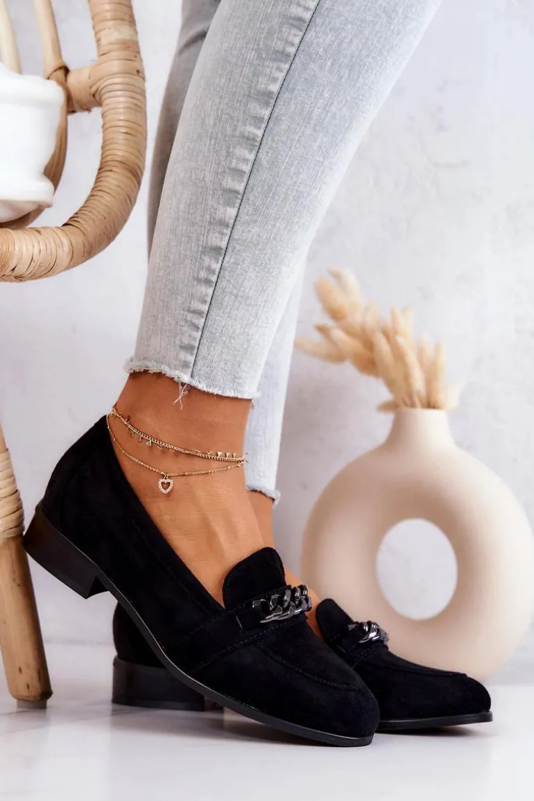 Zamszowe Półbuty Mokasyny Czarne Yasmin
