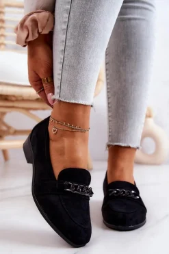 Zamszowe Półbuty Mokasyny Czarne Yasmin