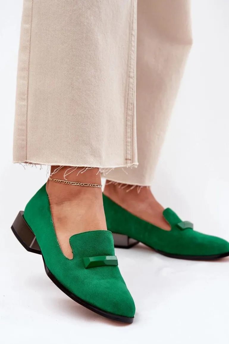 Zamszowe Półbuty Mokasyny Damskie Z Ozdobą D&A LZ51-505 Zielone