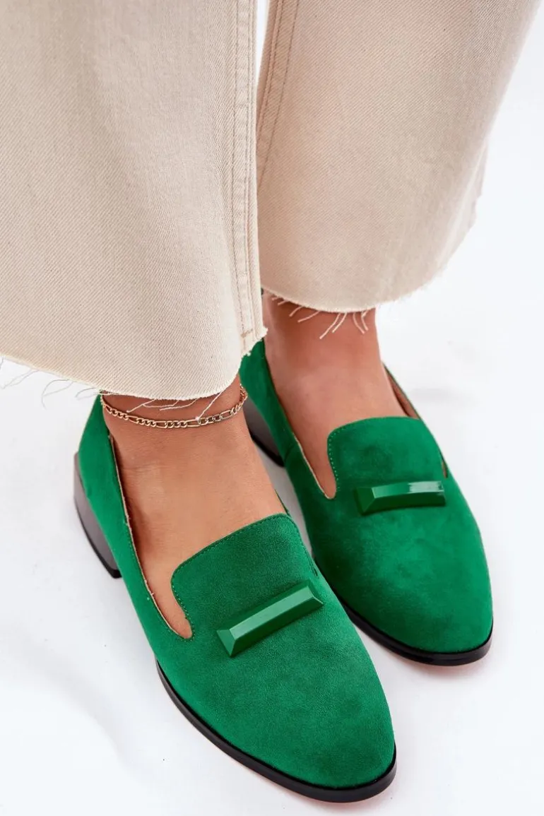 Zamszowe Półbuty Mokasyny Damskie Z Ozdobą D&A LZ51-505 Zielone