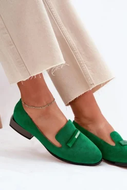 Zamszowe Półbuty Mokasyny Damskie Z Ozdobą D&A LZ51-505 Zielone