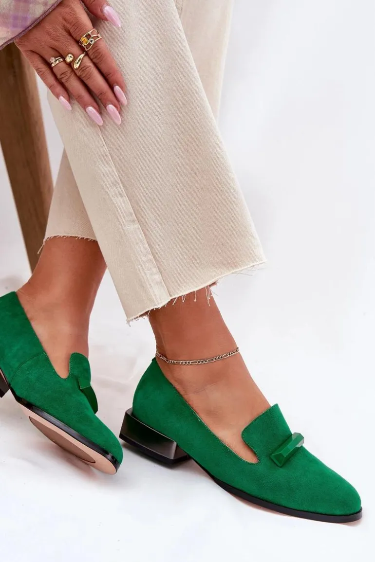 Zamszowe Półbuty Mokasyny Damskie Z Ozdobą D&A LZ51-505 Zielone
