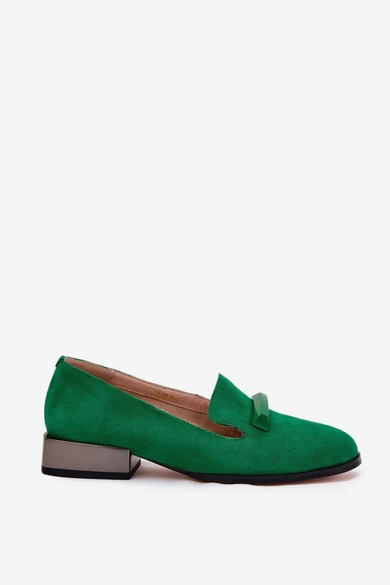 Zamszowe Półbuty Mokasyny Damskie Z Ozdobą D&A LZ51-505 Zielone