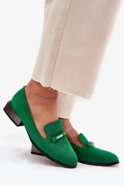 Zamszowe Półbuty Mokasyny Damskie Z Ozdobą D&A LZ51-505 Zielone