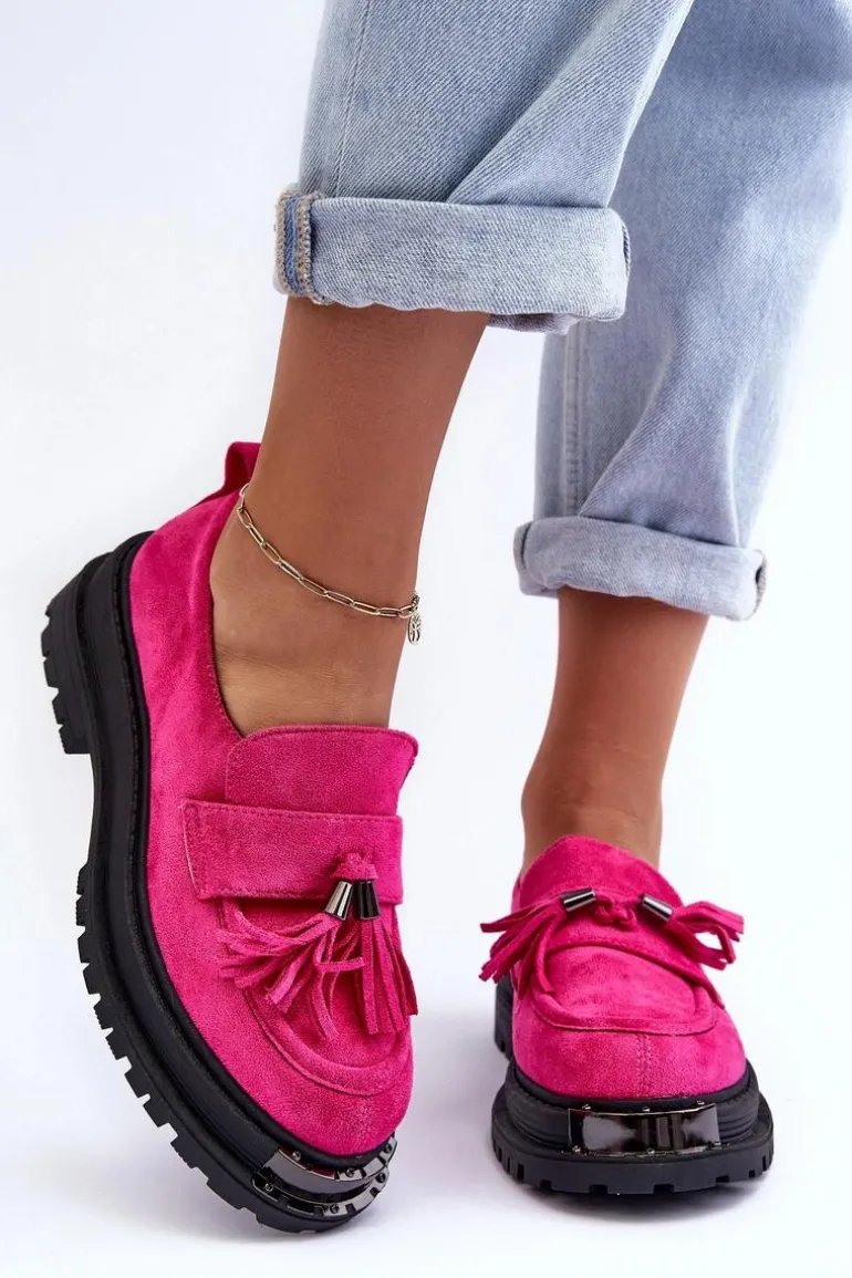 Zamszowe Półbuty Mokasyny Damskie Fuksja Ramvli