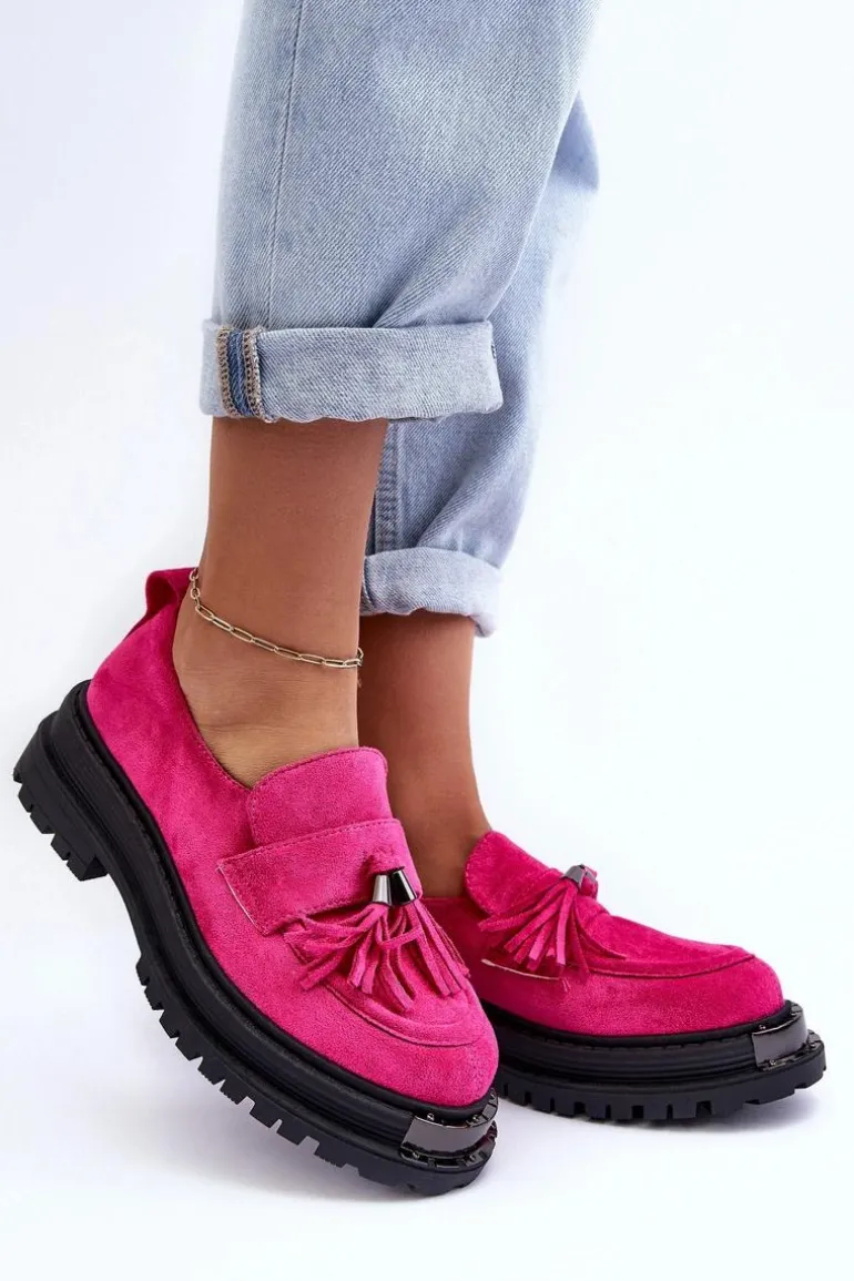 Zamszowe Półbuty Mokasyny Damskie Fuksja Ramvli