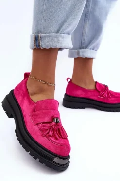Zamszowe Półbuty Mokasyny Damskie Fuksja Ramvli