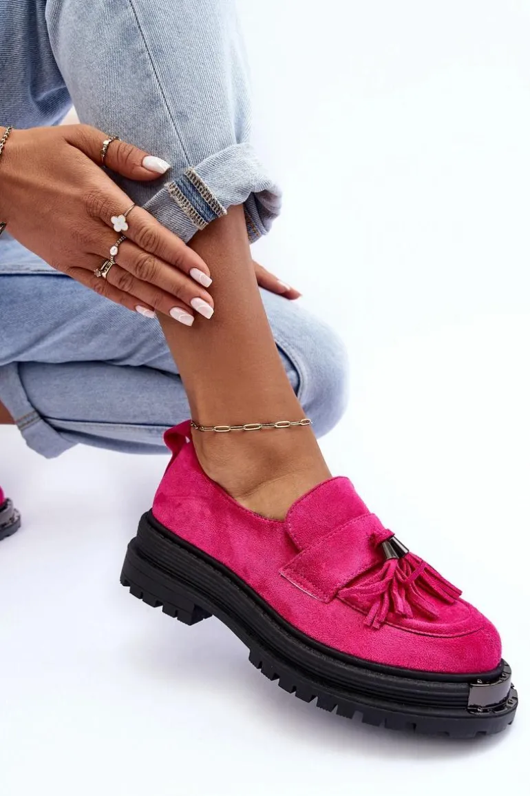 Zamszowe Półbuty Mokasyny Damskie Fuksja Ramvli