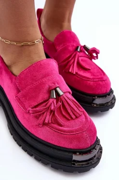 Zamszowe Półbuty Mokasyny Damskie Fuksja Ramvli