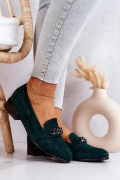 Zamszowe Półbuty Mokasyny Zielone Yasmin