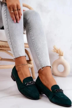 Zamszowe Półbuty Mokasyny Zielone Yasmin