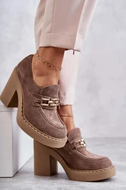 Zamszowe Półbuty Na Masywnym Słupku Beżowe Lemar Jaime