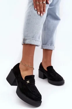 Zamszowe Półbuty Na Obcasie Damskie Czarne Afnira
