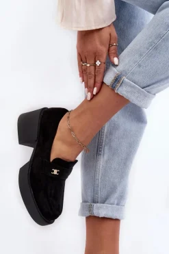 Zamszowe Półbuty Na Obcasie Damskie Czarne Afnira