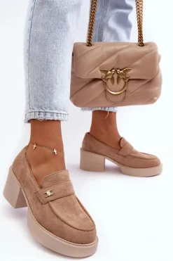 Zamszowe Półbuty Na Obcasie Damskie Beżowe Afnira