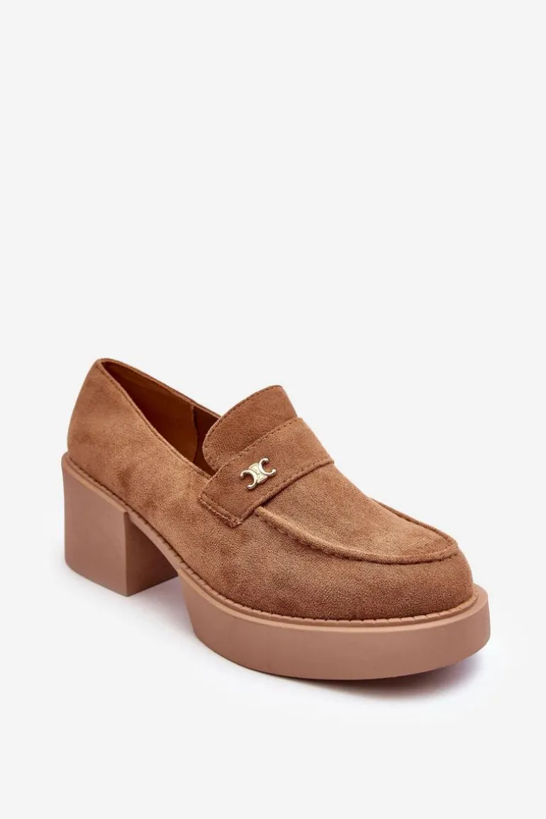 Zamszowe Półbuty Na Obcasie Damskie Ciemnobeżowe Afnira