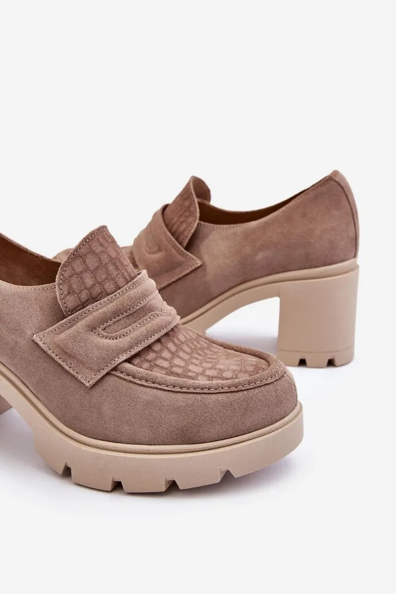 Zamszowe Półbuty Na Słupku I Platformie Ciemnobeżowe Lemar Arabell
