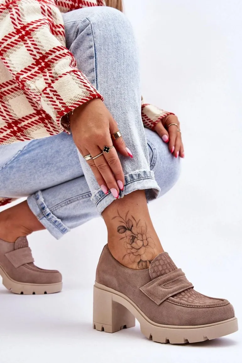 Zamszowe Półbuty Na Słupku I Platformie Ciemnobeżowe Lemar Arabell