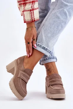 Zamszowe Półbuty Na Słupku I Platformie Ciemnobeżowe Lemar Arabell