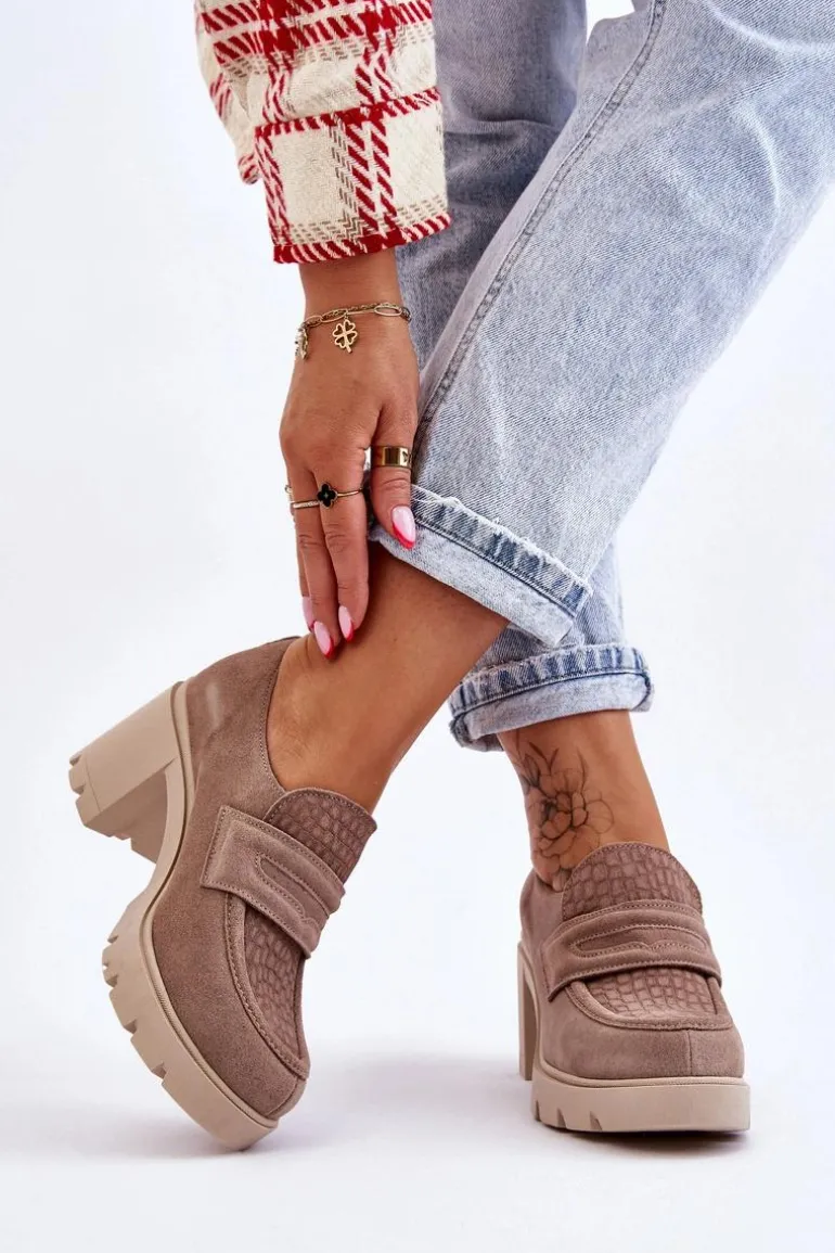 Zamszowe Półbuty Na Słupku I Platformie Ciemnobeżowe Lemar Arabell