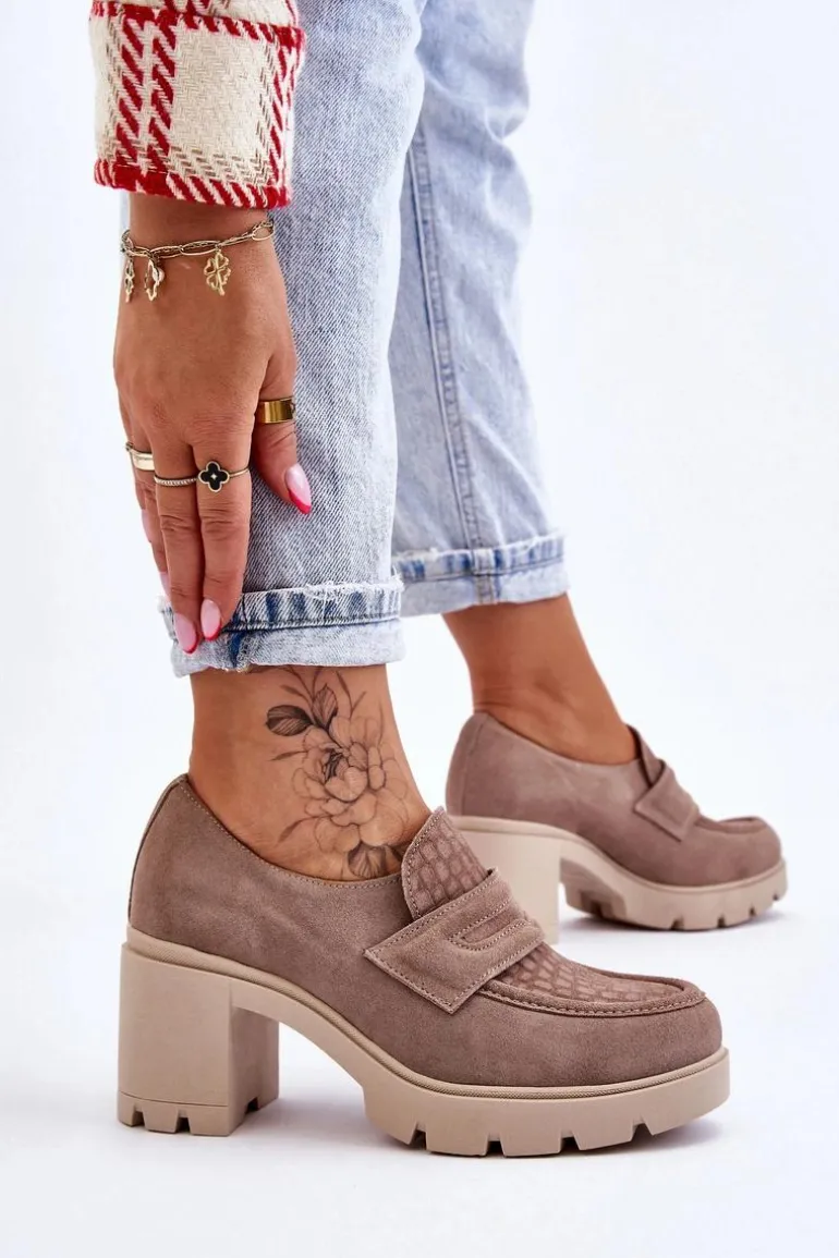 Zamszowe Półbuty Na Słupku I Platformie Ciemnobeżowe Lemar Arabell