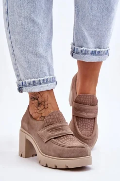 Zamszowe Półbuty Na Słupku I Platformie Ciemnobeżowe Lemar Arabell