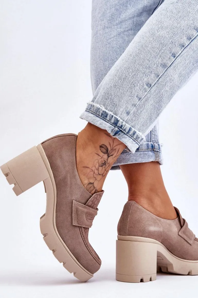 Zamszowe Półbuty Na Słupku I Platformie Ciemnobeżowe Lemar Arabell