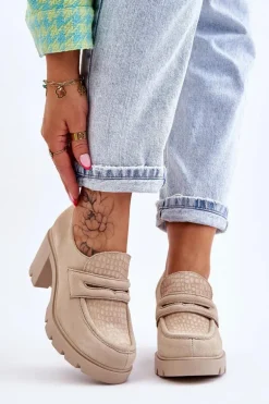 Zamszowe Półbuty Na Słupku I Platformie Jasnobeżowe Lemar Arabell