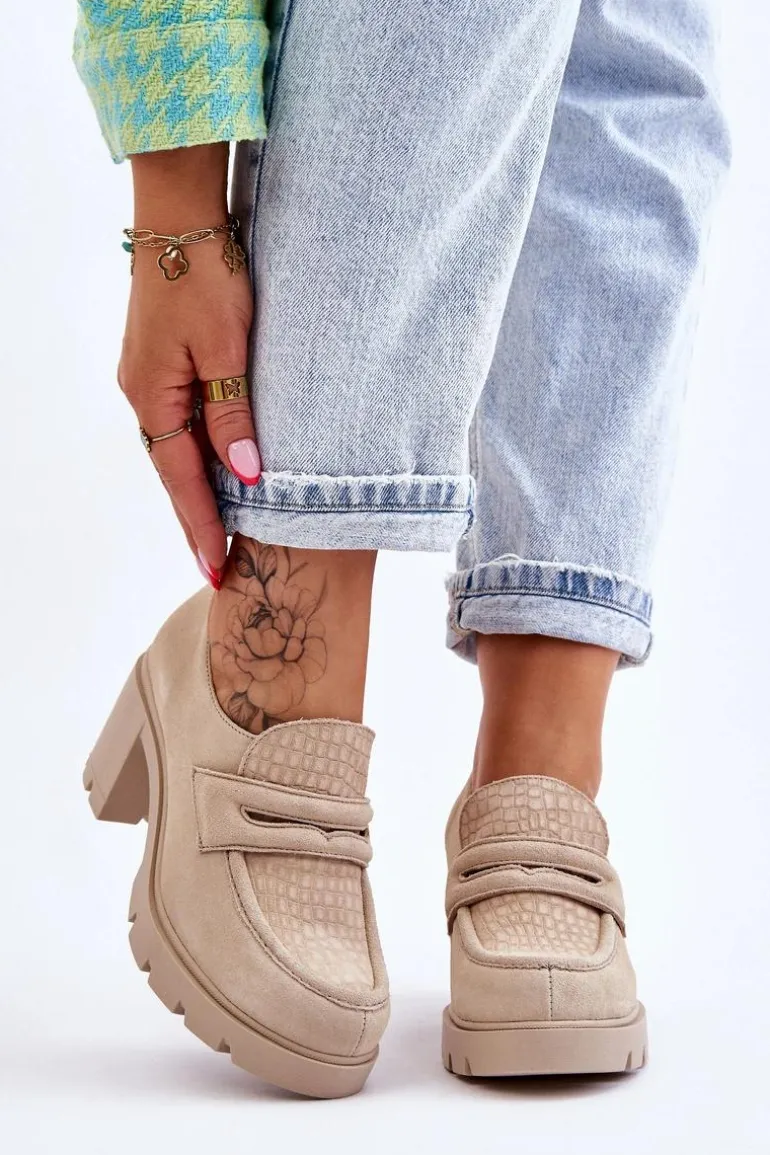 Zamszowe Półbuty Na Słupku I Platformie Jasnobeżowe Lemar Arabell